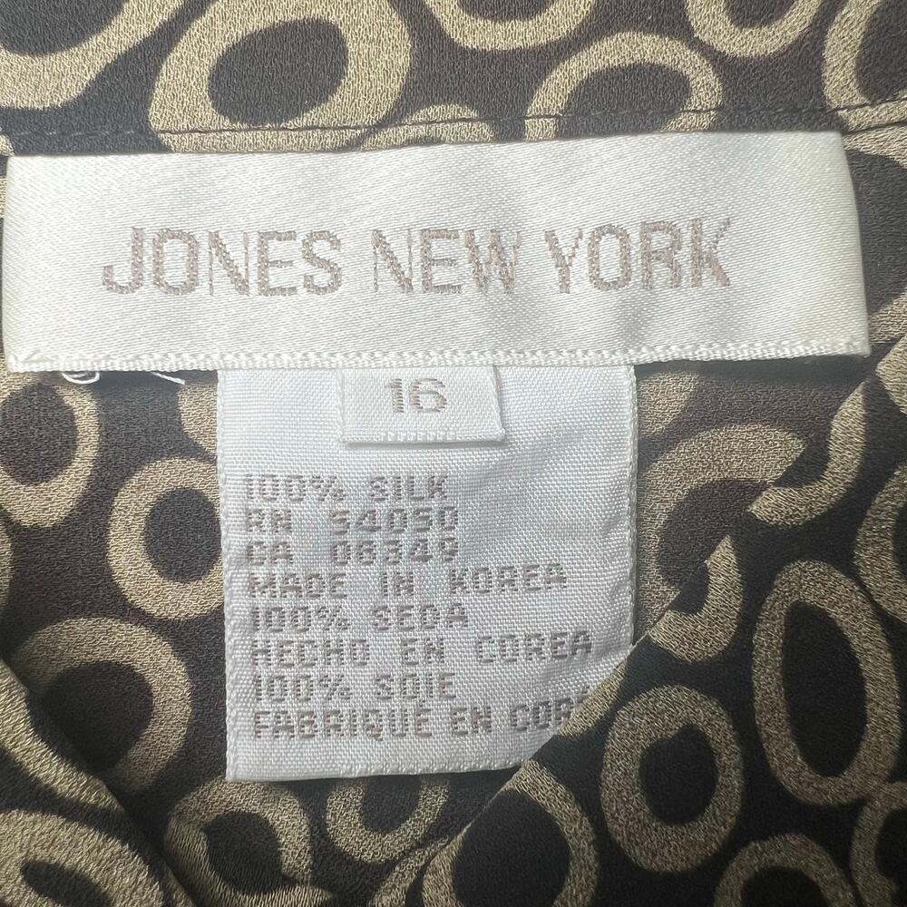 Jones New York Women Size 16 Silk Black Tan Circle Blouse Long Sleeve Shirt - Picture 5 of 9